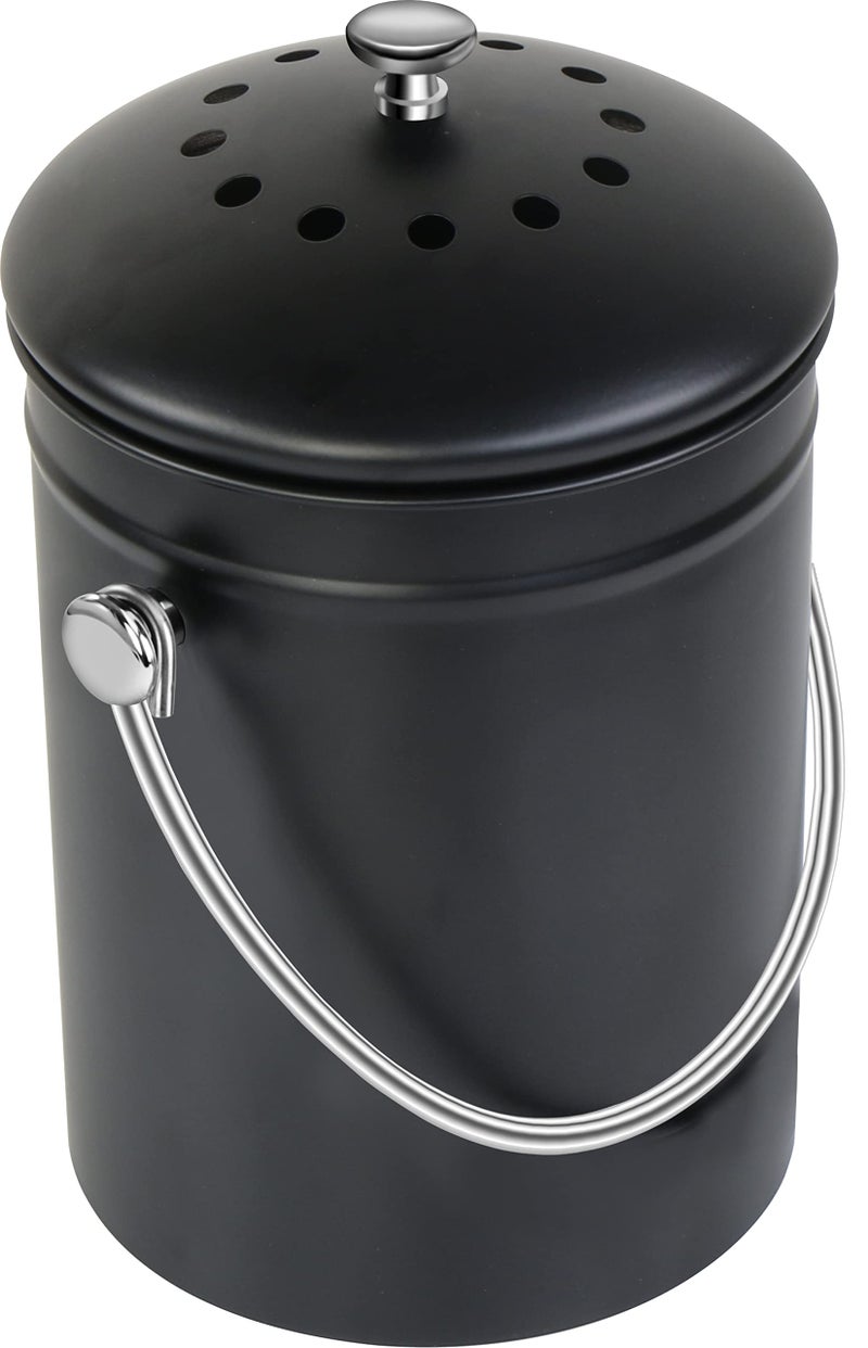 Utopia Kitchen Compost Bin for Kitchen Countertop, 1.3 Gallon Compost Bucket for Kitchen with Lid, Includes 1 Spare Charcoal Filter (Black) - Image 1